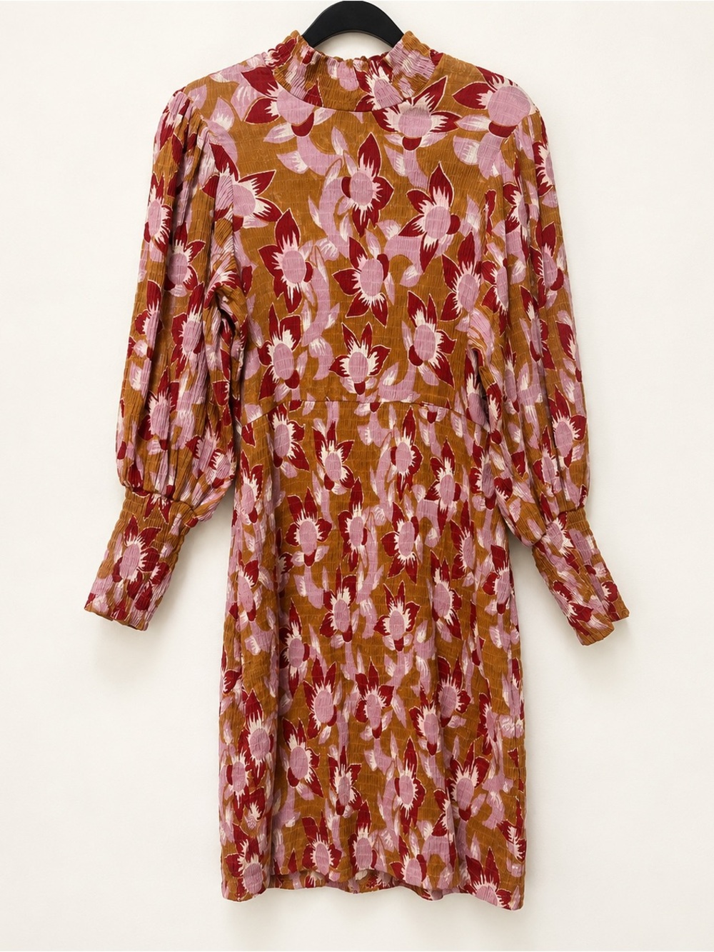Antik Batik Floral Cotton Stretch Dress S 38 Boho Fall Long Sleeve